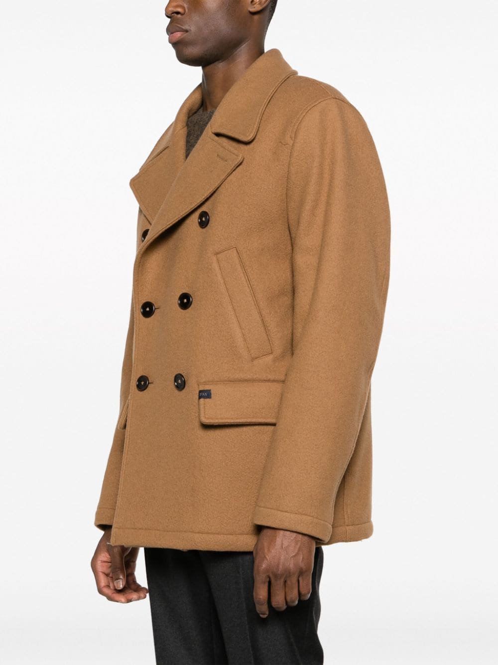 Shop Fay Textured Double-breasted Coat In Brown