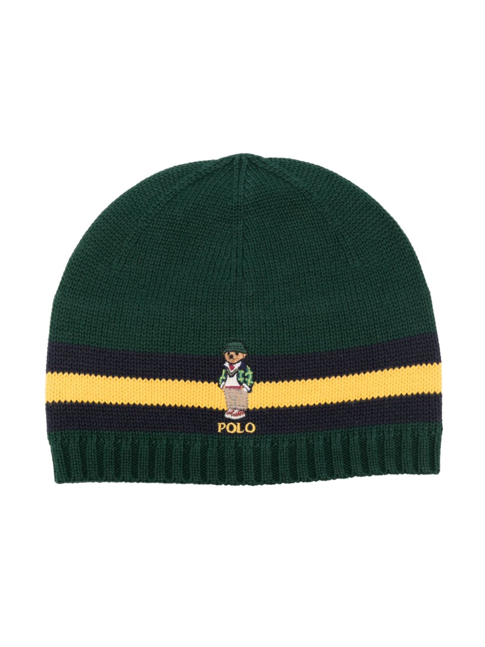 POLO RALPH LAUREN KIDS striped logo-print knitted hat - Green