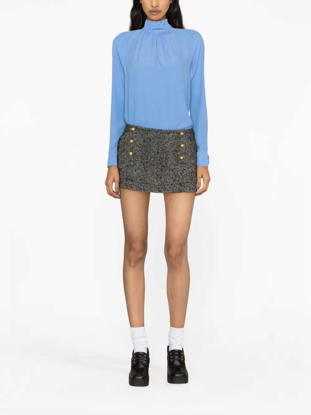 Nº21 herringbone button-embellished miniskirt - Zwart