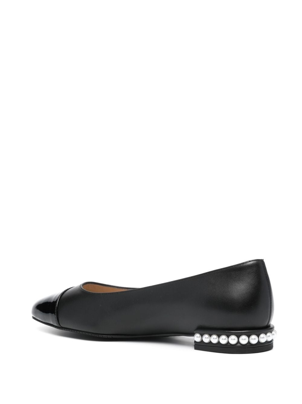 Shop Stuart Weitzman Pearl Flat Leather Ballerina Shoes In Black