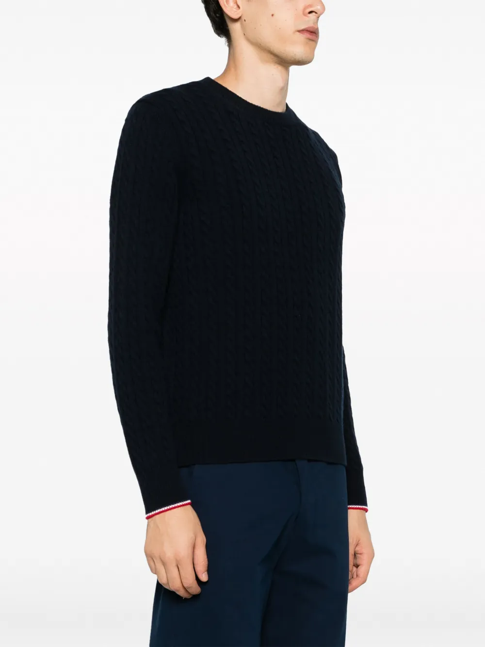 Shop Moncler Cable-knit Virgin Wool Blend Jumper In Blue