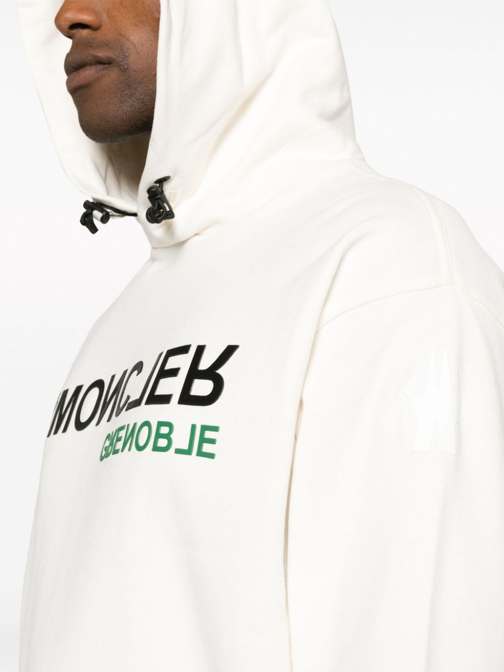 Shop Moncler Logo-print Cotton Hoodie In Neutrals