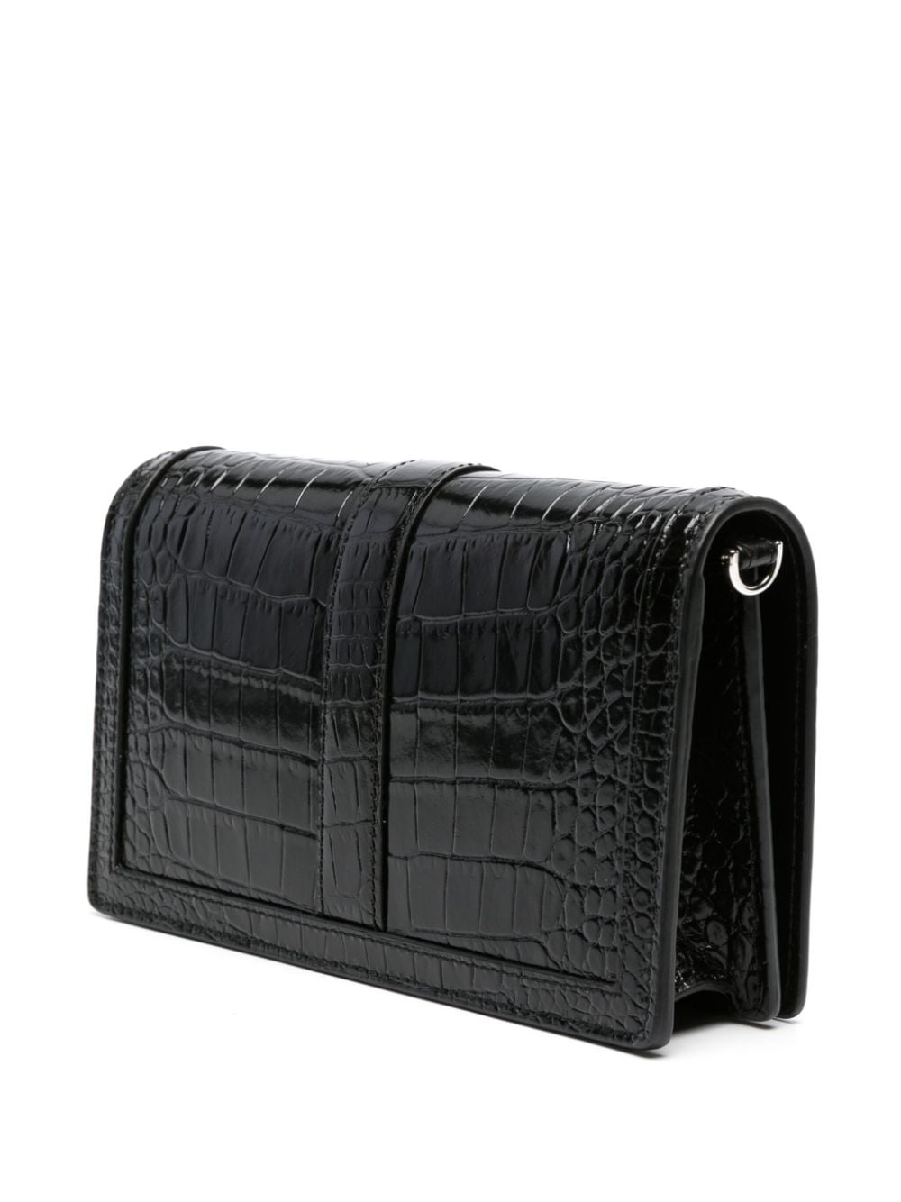 Shop Versace Greca Goddess Croc-effect Mini Bag In Black