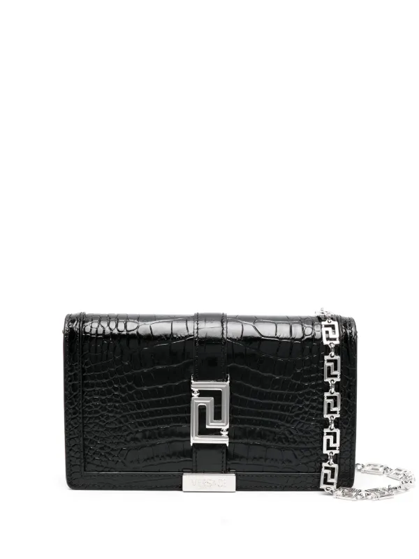 Versace Greca Goddess croc-effect Mini Bag | Black | FARFETCH IN