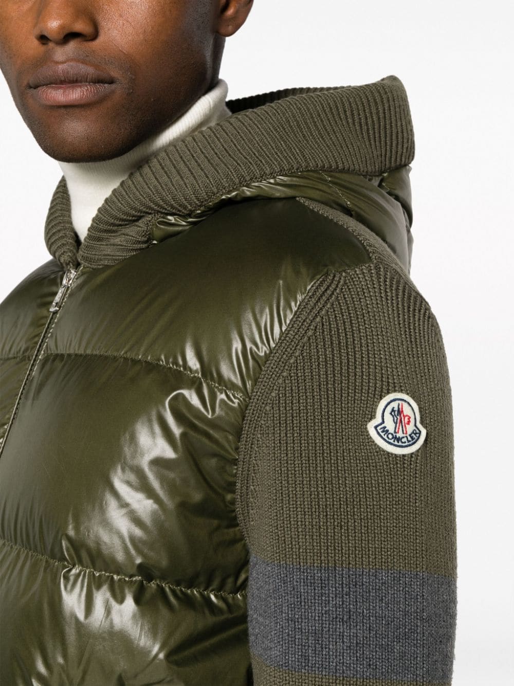 Shop Moncler Hooded Padded Cardigan In 绿色
