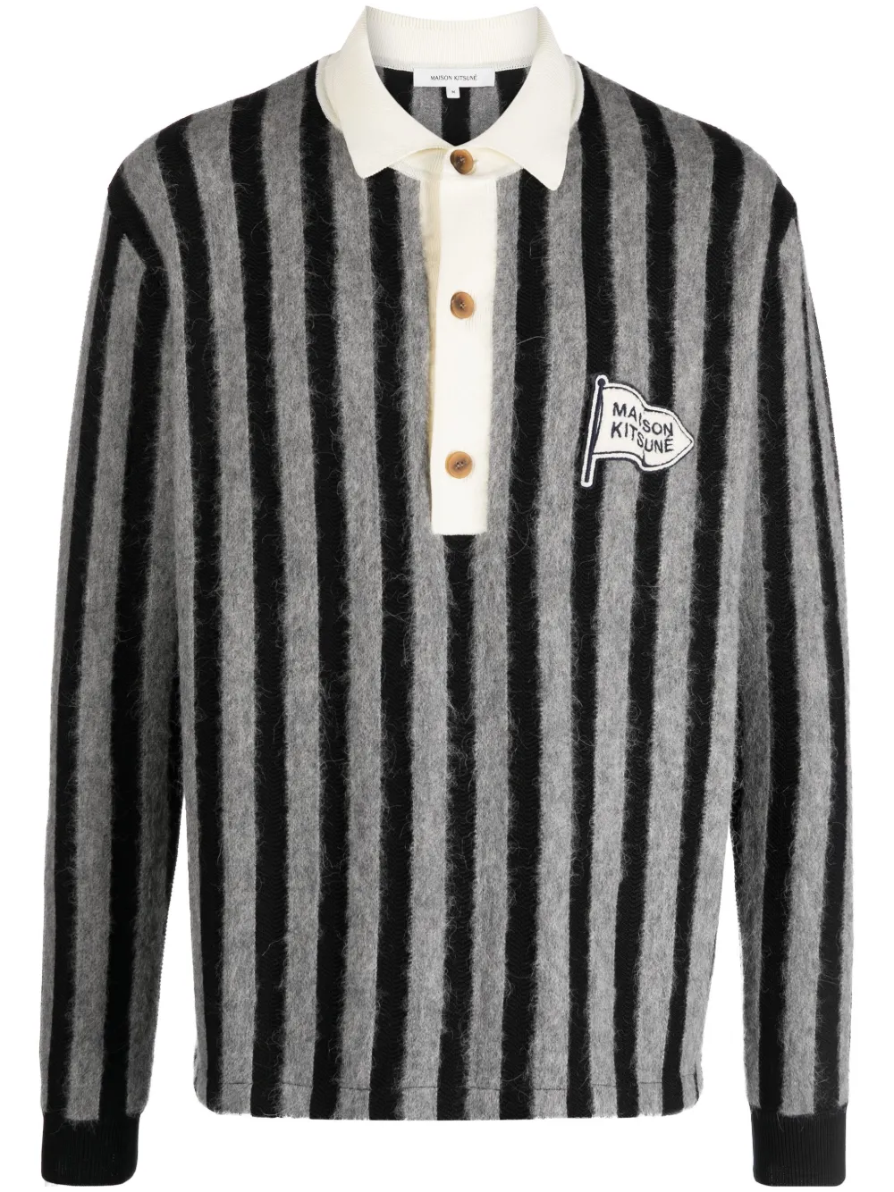 Maison Kitsuné logo-patch Striped Polo Shirt - Farfetch