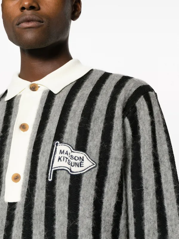 Maison Kitsuné logo-patch Striped Polo Shirt - Farfetch