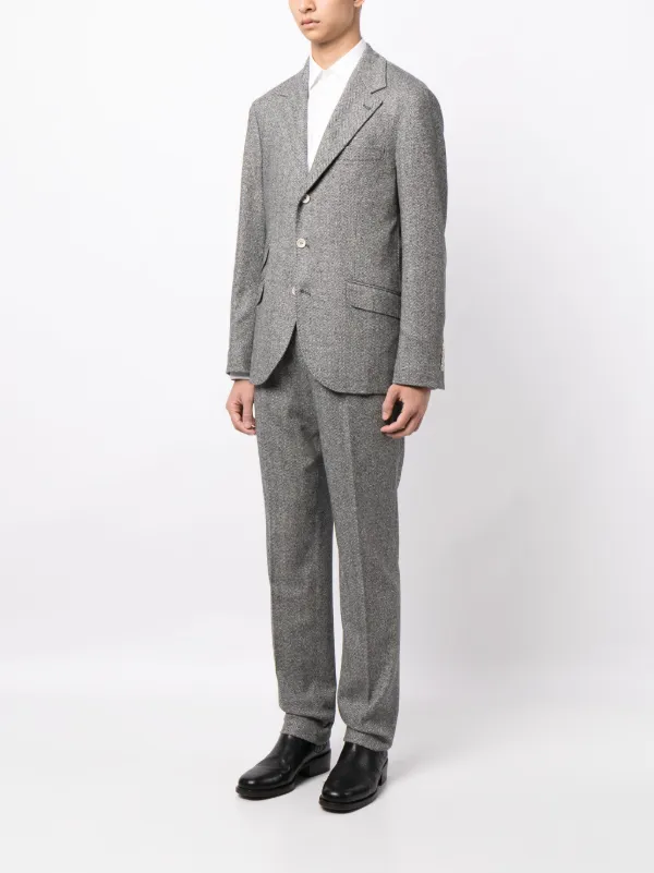 【送料&関税込】Brunello Cucinelli Herringbone-pattern V-nec Brunello Cucinelli wool-blend Herringbone two-piece Suit