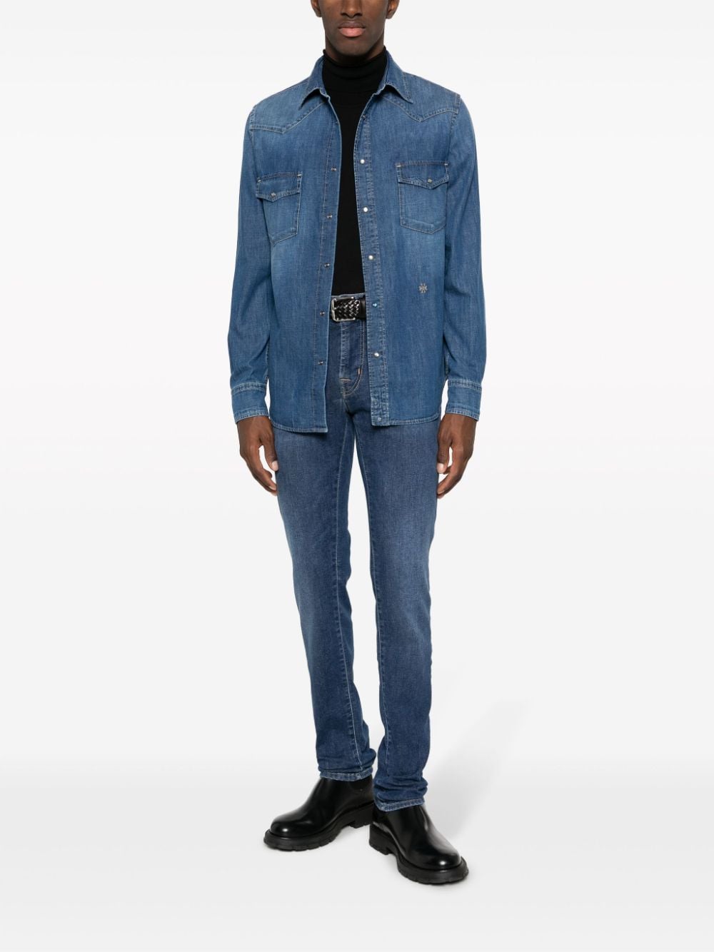 Jacob Cohën logo-embroidered denim shirt - Blauw