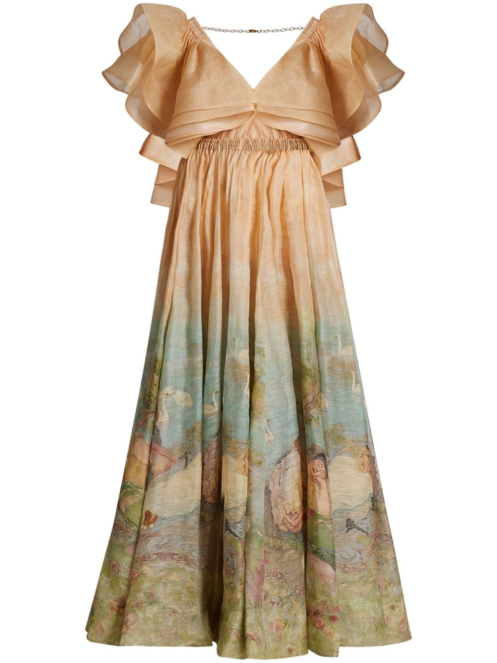 Shop Zimmermann Lyrical Endormies-print Silk Gown In Neutrals