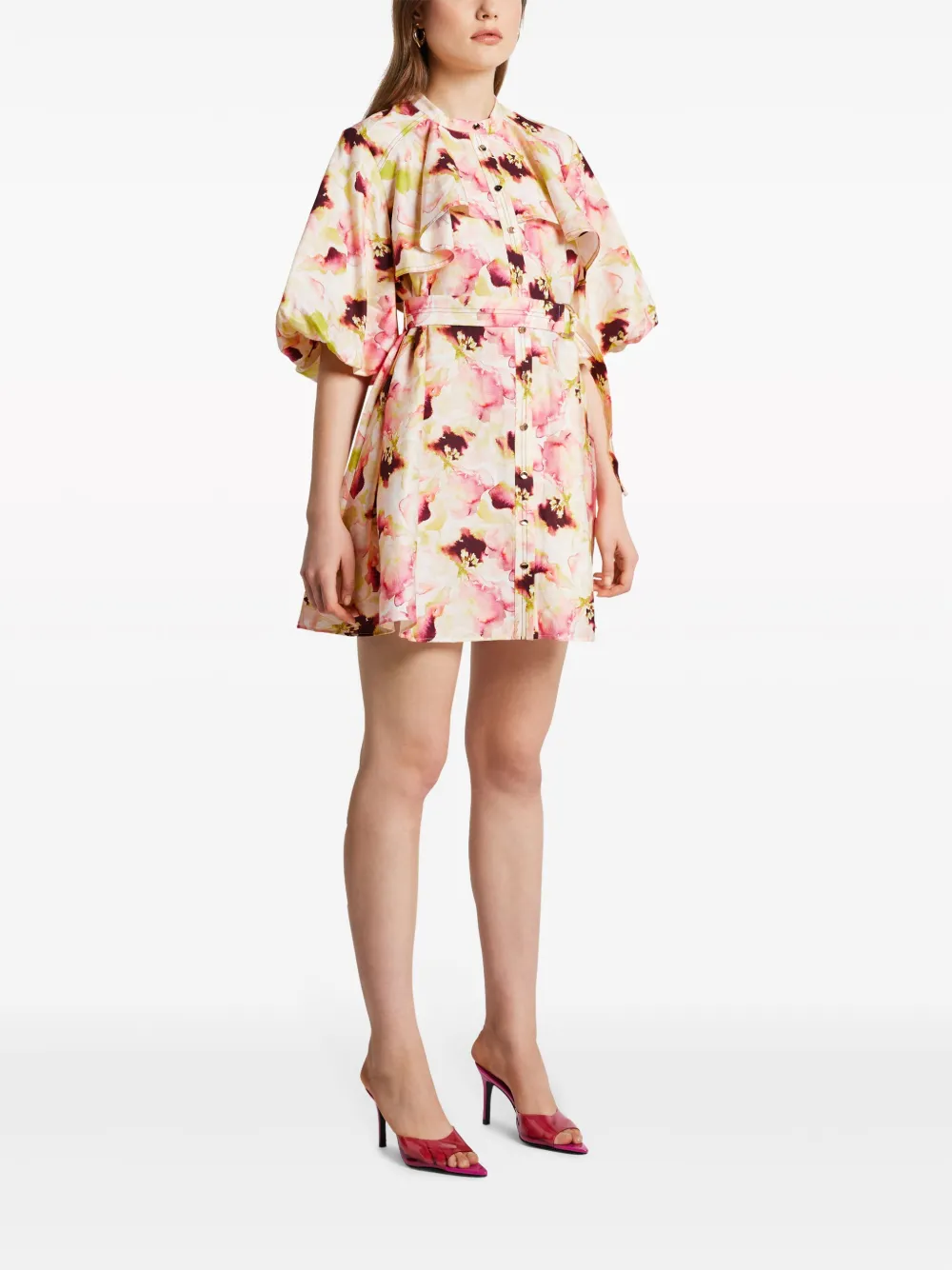 Shop Acler Winspear Dipped Rose-print Minidress In Multicolour