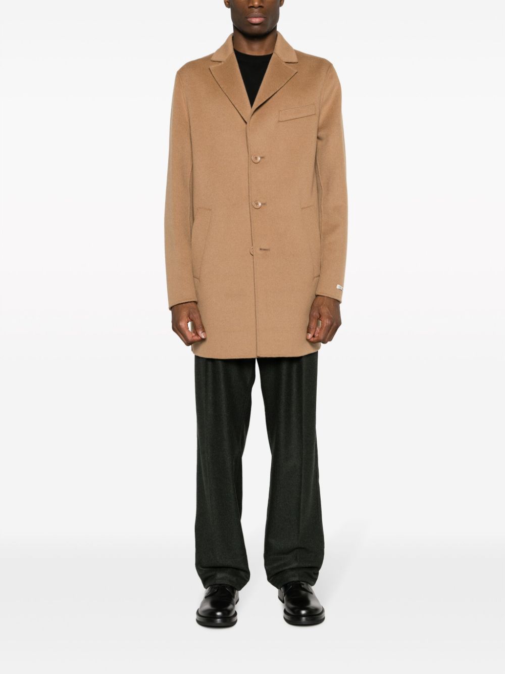 Paltò single-breasted wool-blend coat - Bruin