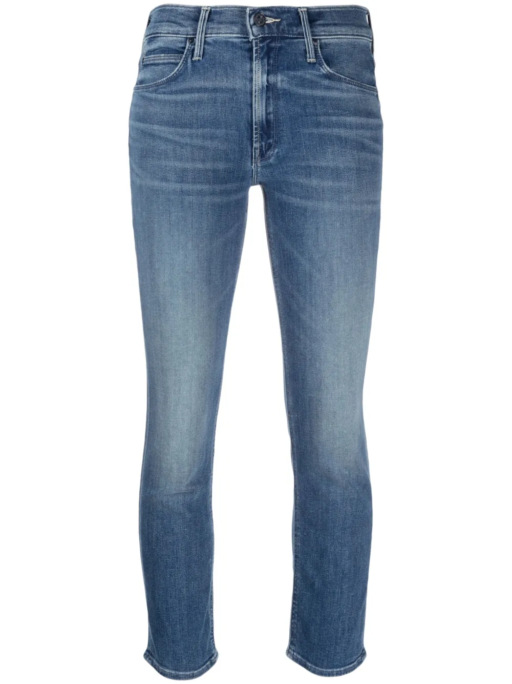 Mother The Mid Rise Dazzler Ankle Fray Riding The Cliffside Jeans In Blue