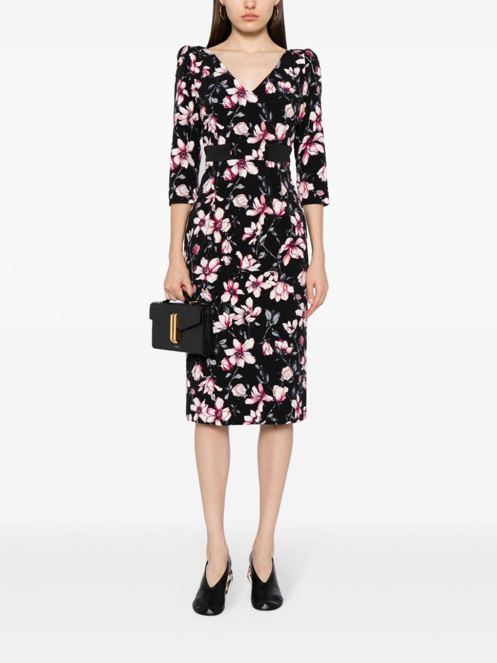 Shop Jane Scarlet Magnolia-print Midi Dress In 黑色