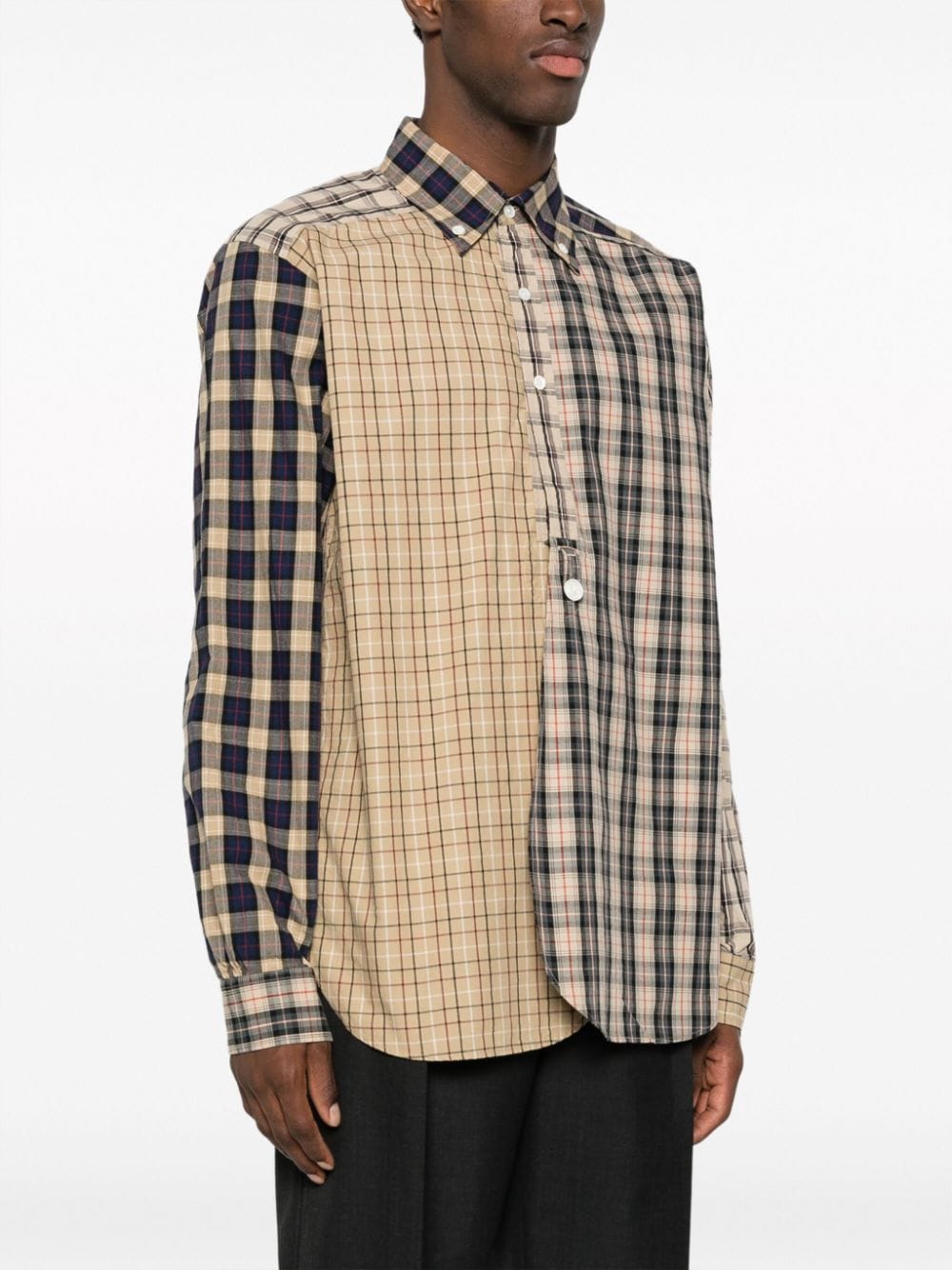 Shop Needles Plaid-check Long-sleeve Cotton Shirt In Neutrals