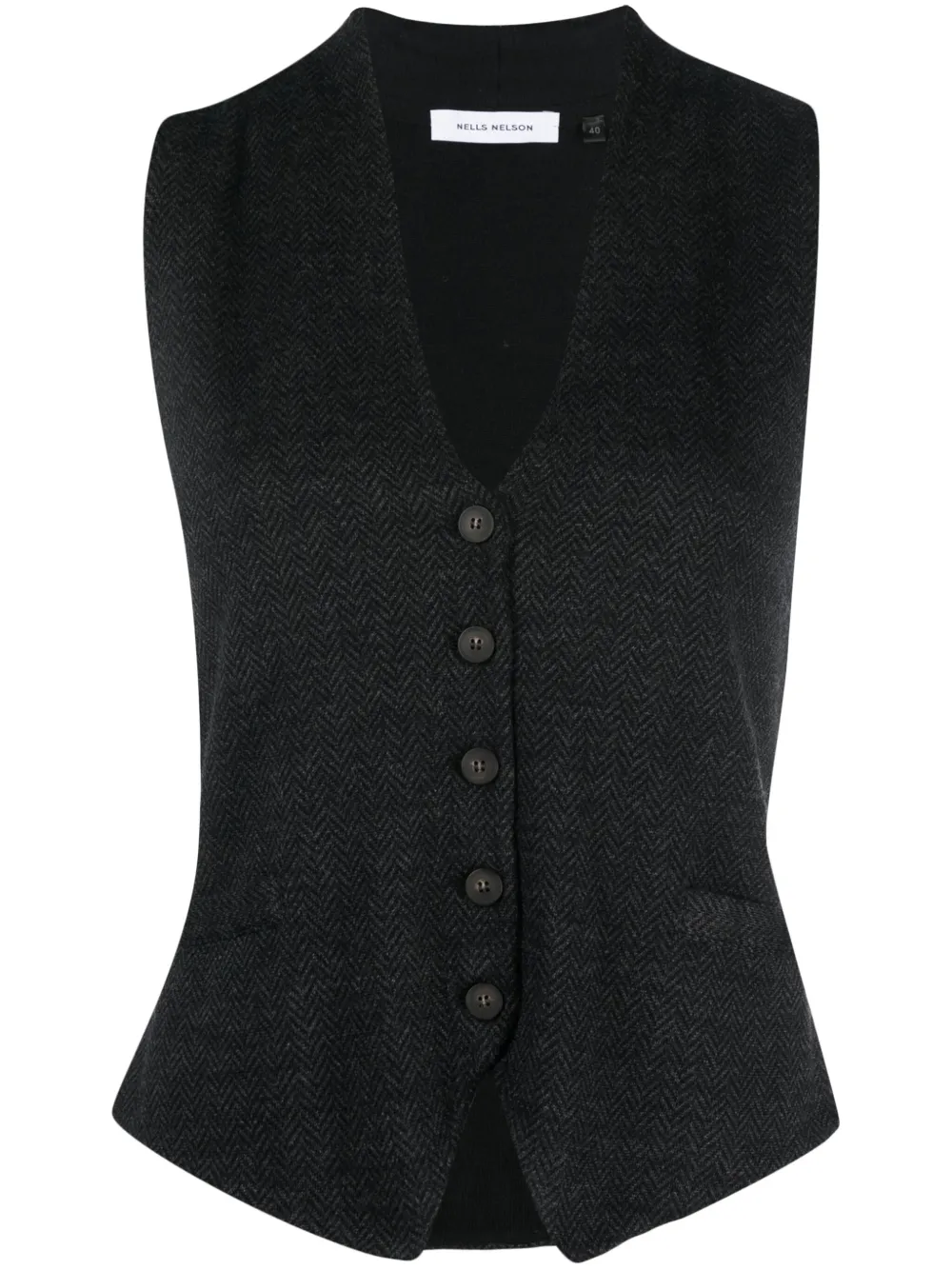NELLS NELSON button-up V-neck waistcoat | Black | Image 1