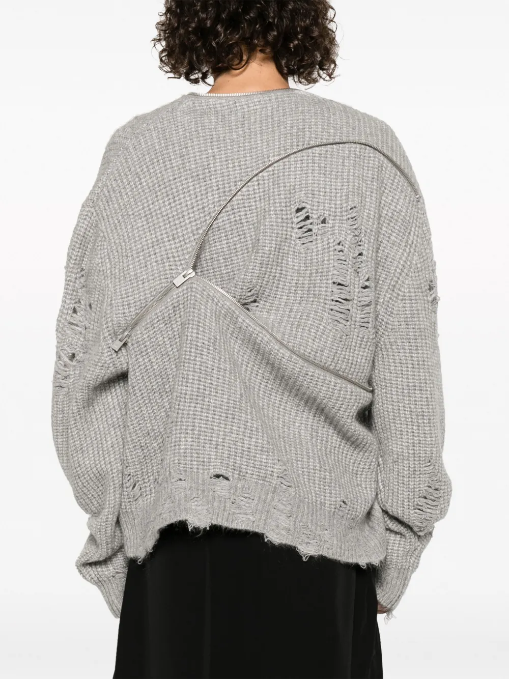 Shop Heliot Emil Decorative Zip-detail Distressed Jumper In Grey