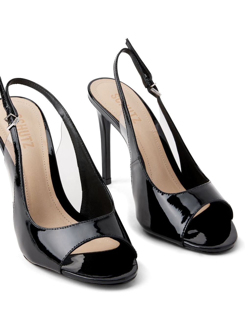 Shop Schutz 110mm Slingback Leather Sandals In Black