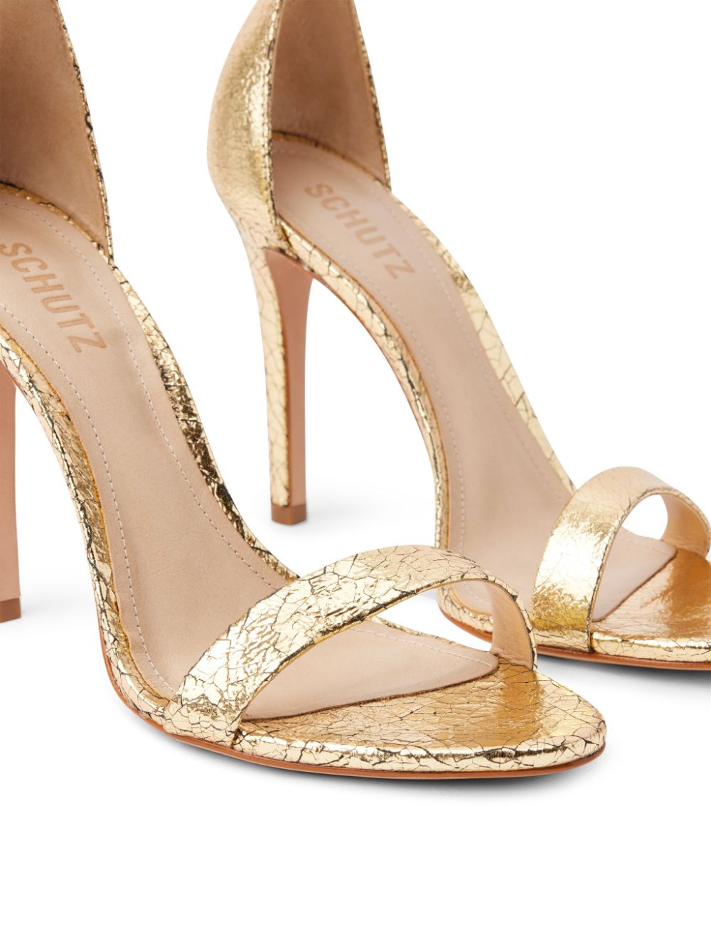 Shop Schutz Gisele 105mm Metallic-finish Sandals In Gold