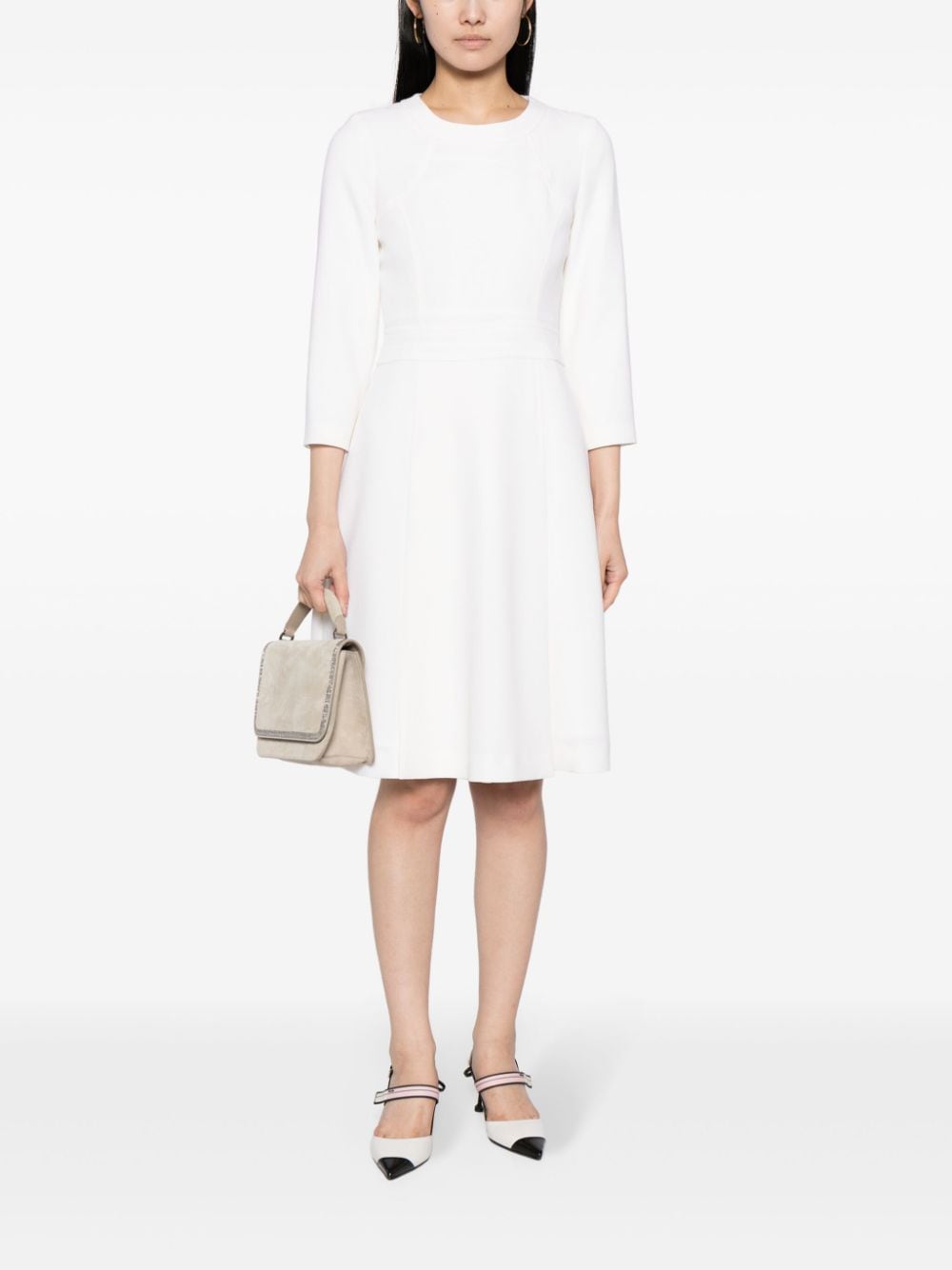 Shop Jane Suki Flared Wool Dress In Neutrals