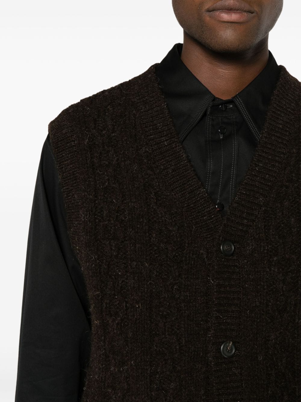 Shop Our Legacy V-neck Wool Cable-knit Vest In Brown
