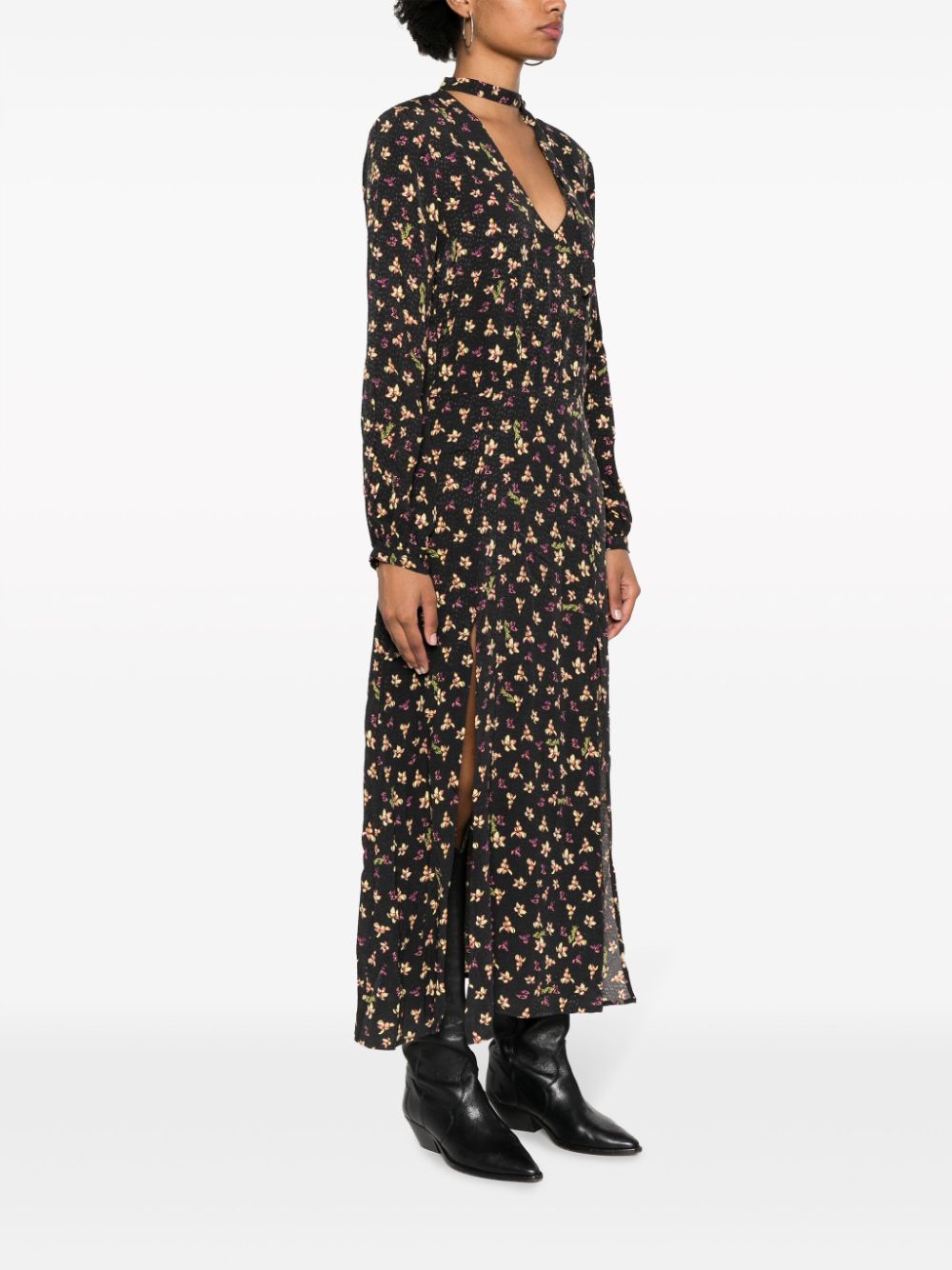 Shop Rotate Birger Christensen Floral-print Midi Dress In Black