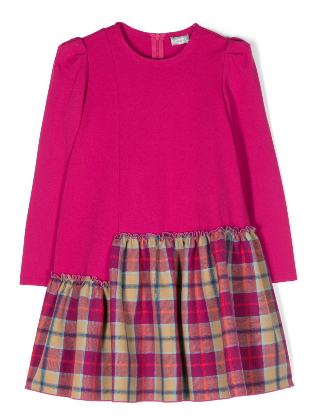 Il Gufo Kids' Long-sleeve Plaid Check-print Dress In Pink