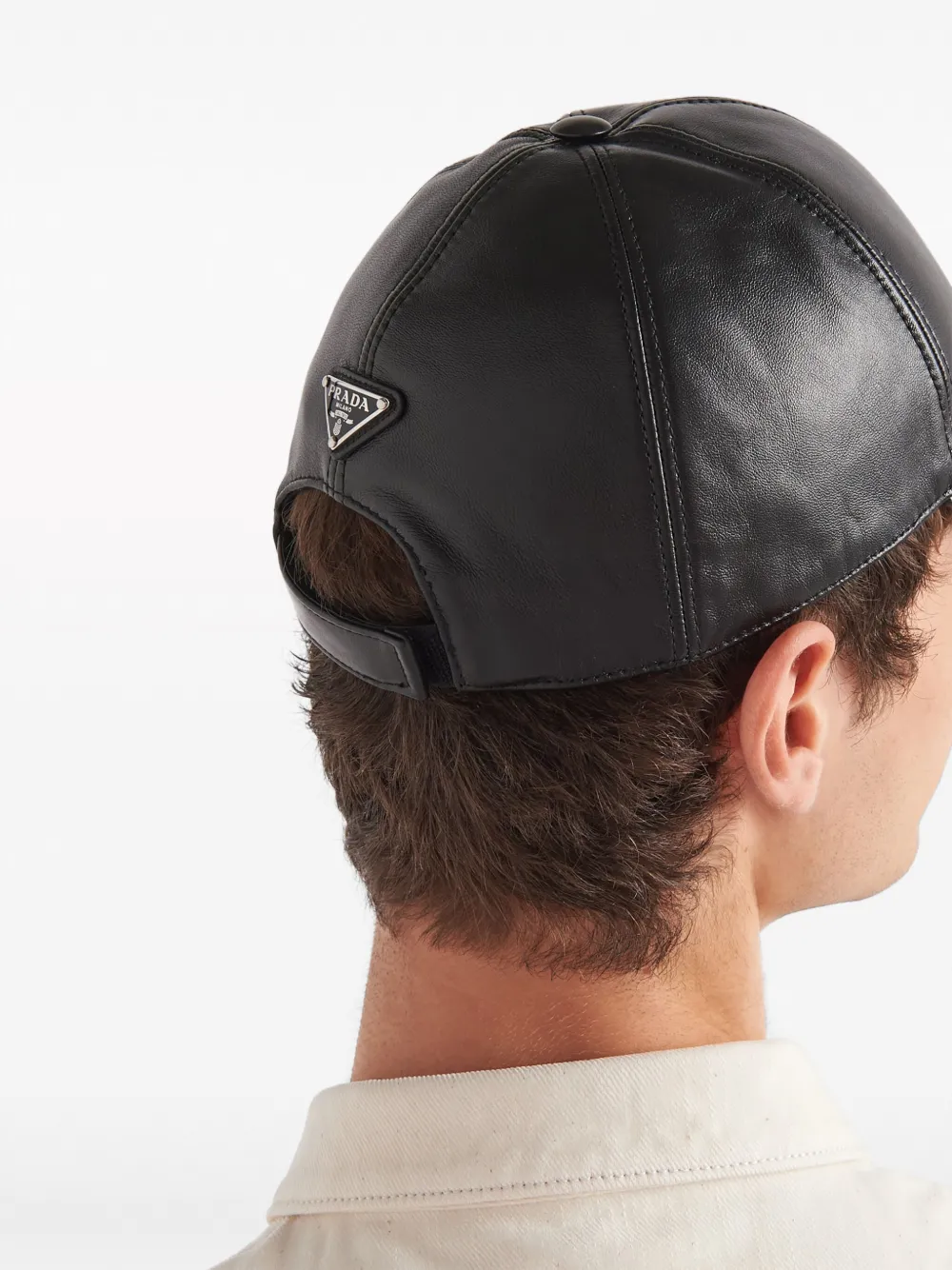 Shop Prada Triangle-logo Leather Baseball Cap In Black