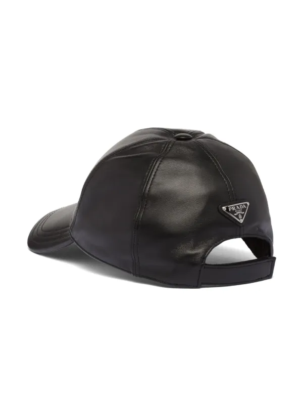 Prada Triangle logo-appliqué Leather Cap - Farfetch