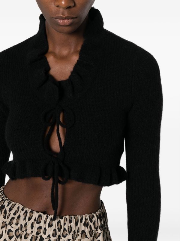 Cropped Long Sleeve Knit Sweater: Trendy Cross Tied Bolero For