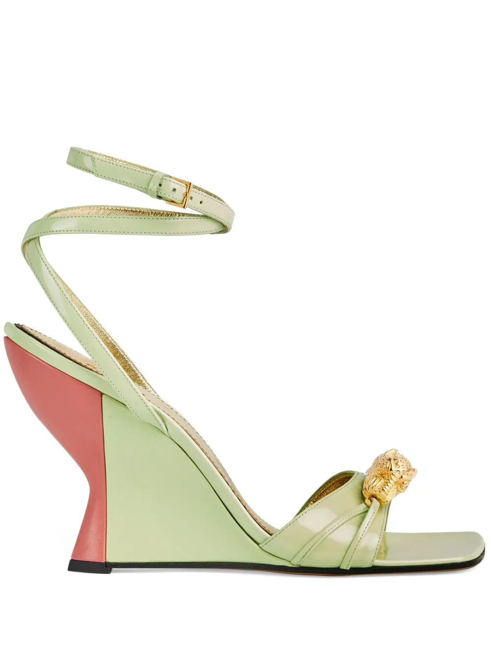 Gucci snake-plaque leather wedge sandals