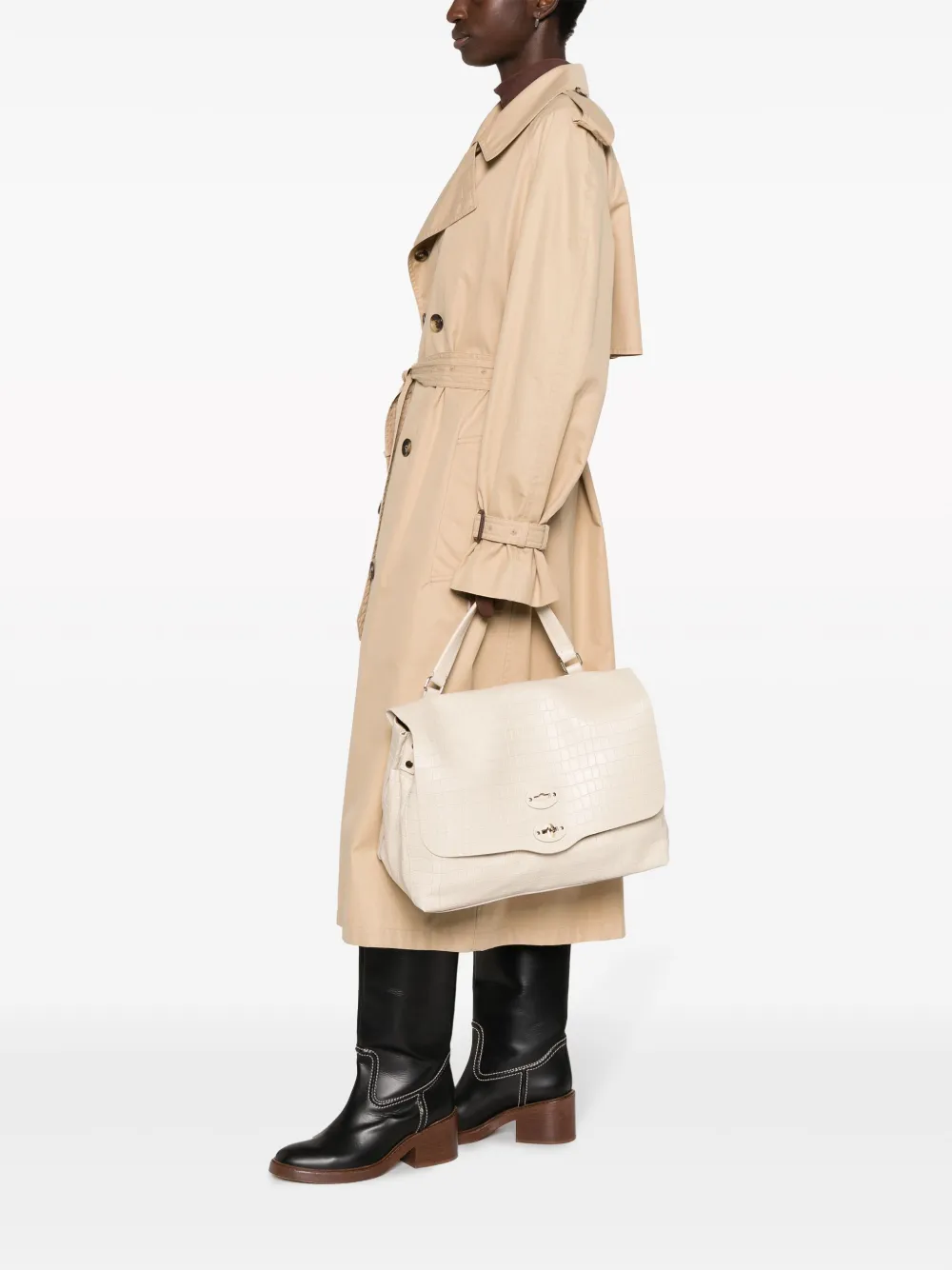 Zanellato Postina crocodile-effect leather tote bag - Beige