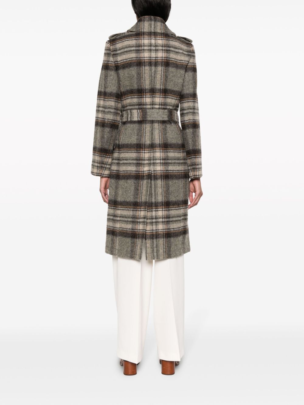Shop Barbara Bui Plaid-check Double-breasted Wool Coat In Grey