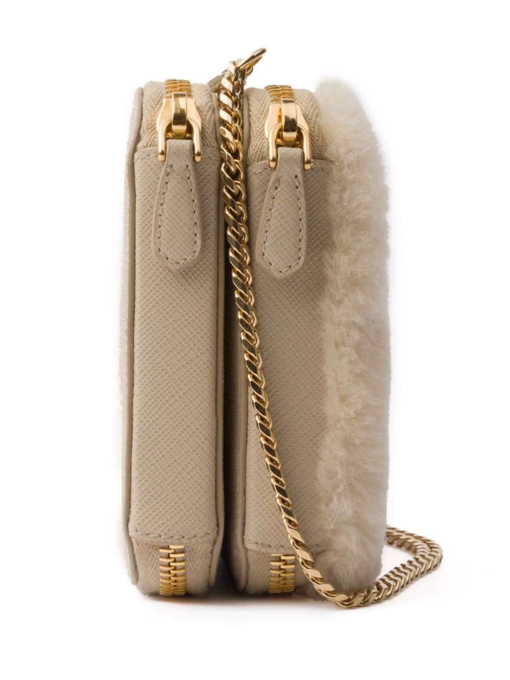 Shop Prada Mini Triangle Shearling Crossbody Bag In Neutrals