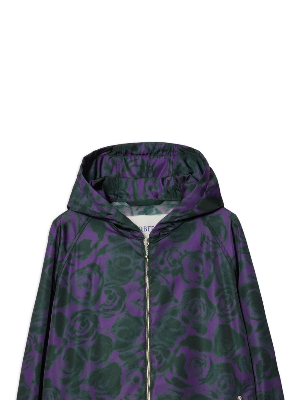 Shop Burberry Rose-print Hooded Jacket In Purple