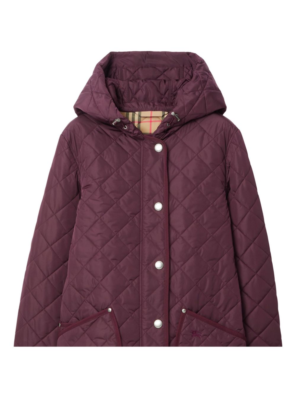 Shop Burberry Hooded Quilted Coat In Purple