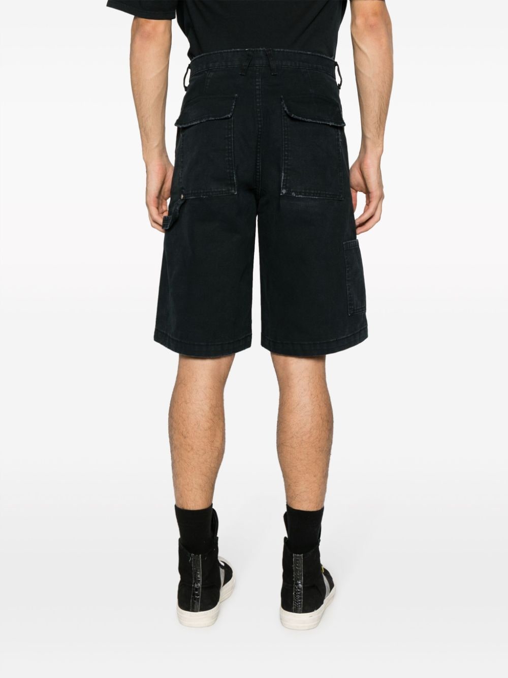 Shop Rhude Distressed-effect Panelled Denim Shorts In Blue