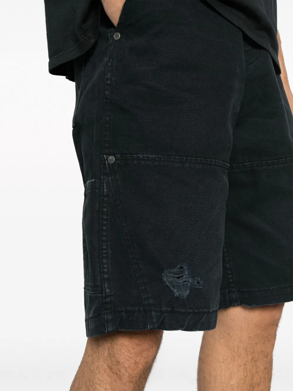 Shop Rhude Distressed-effect Panelled Denim Shorts In Blue