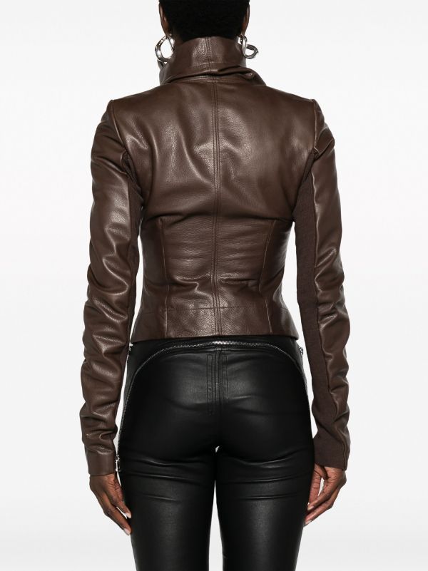 High neck shop leather jacket womens