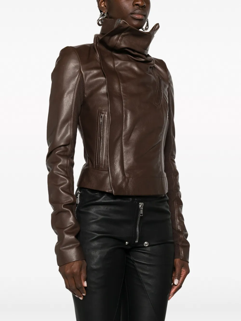 Rick Owens funnelneck Leather Jacket Farfetch