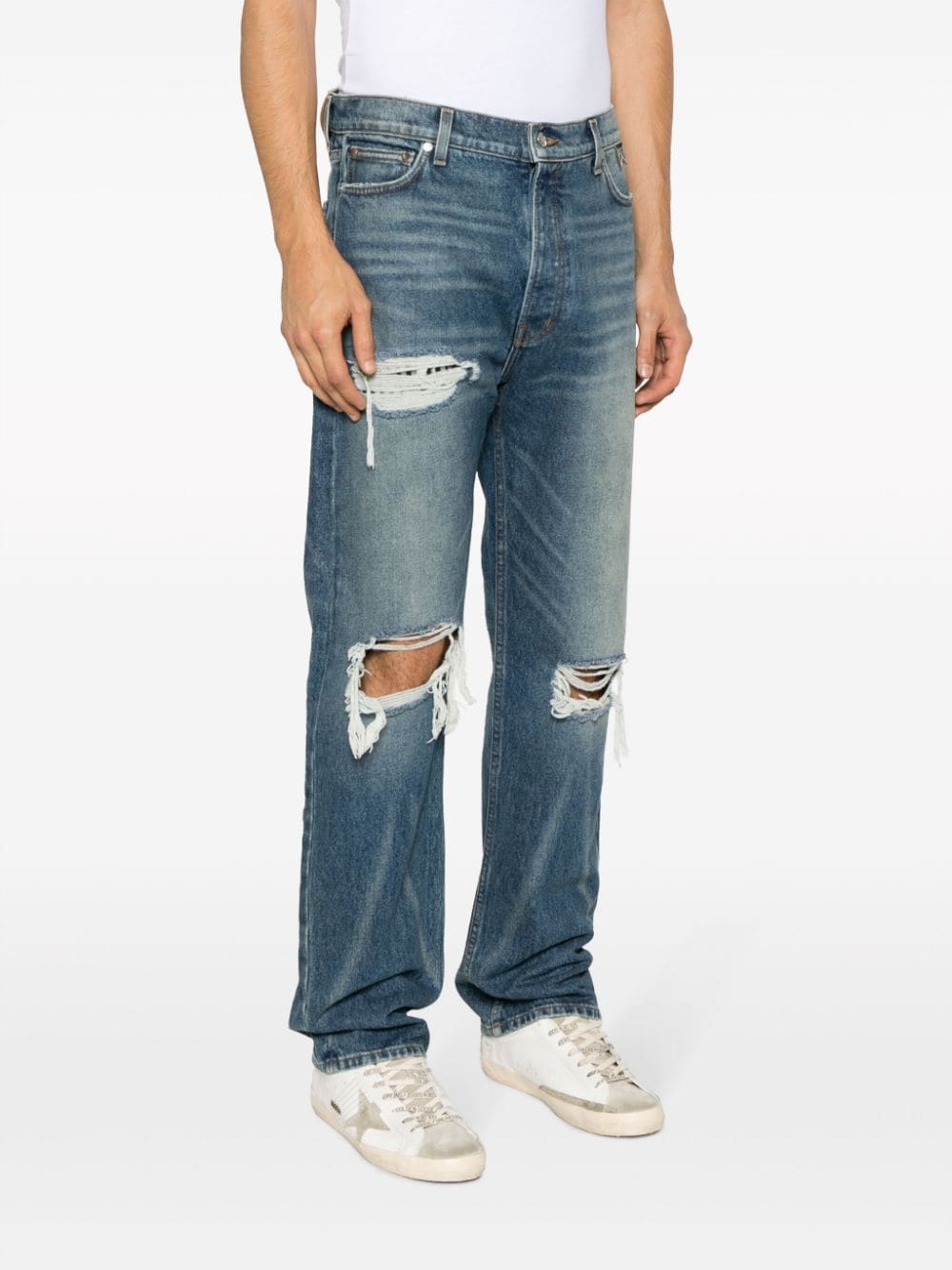 Shop Rhude Boxer Distressed Straight-leg Jeans In Blue