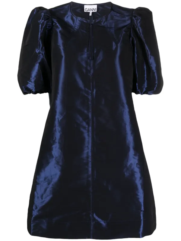 ganni blue taffeta dress Ganni BLUE FLORAL CRINKLED SATIN LONG DRESS – Shop at the Mix