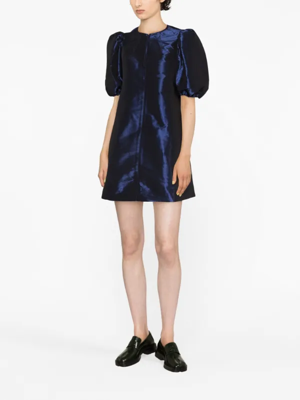 GANNI Taffeta puff-sleeves Minidress | Blue | FARFETCH PT
