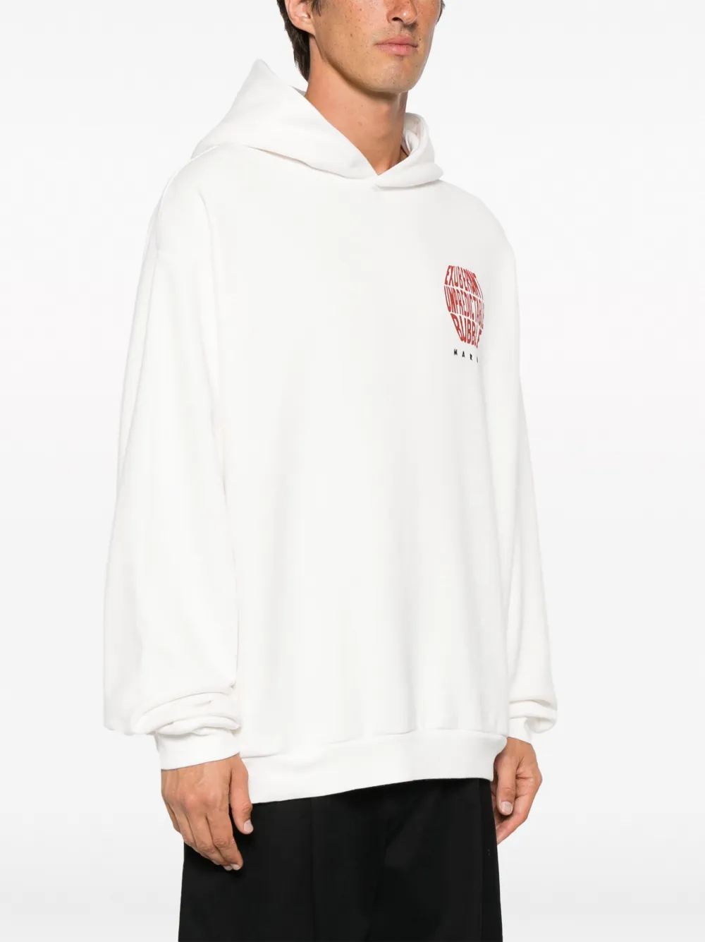 Shop Marni Graphic-print Cotton Hoodie In White