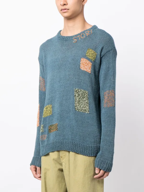 STORY mfg. Spinning Geometric intarsia-knit Jumper | Blue