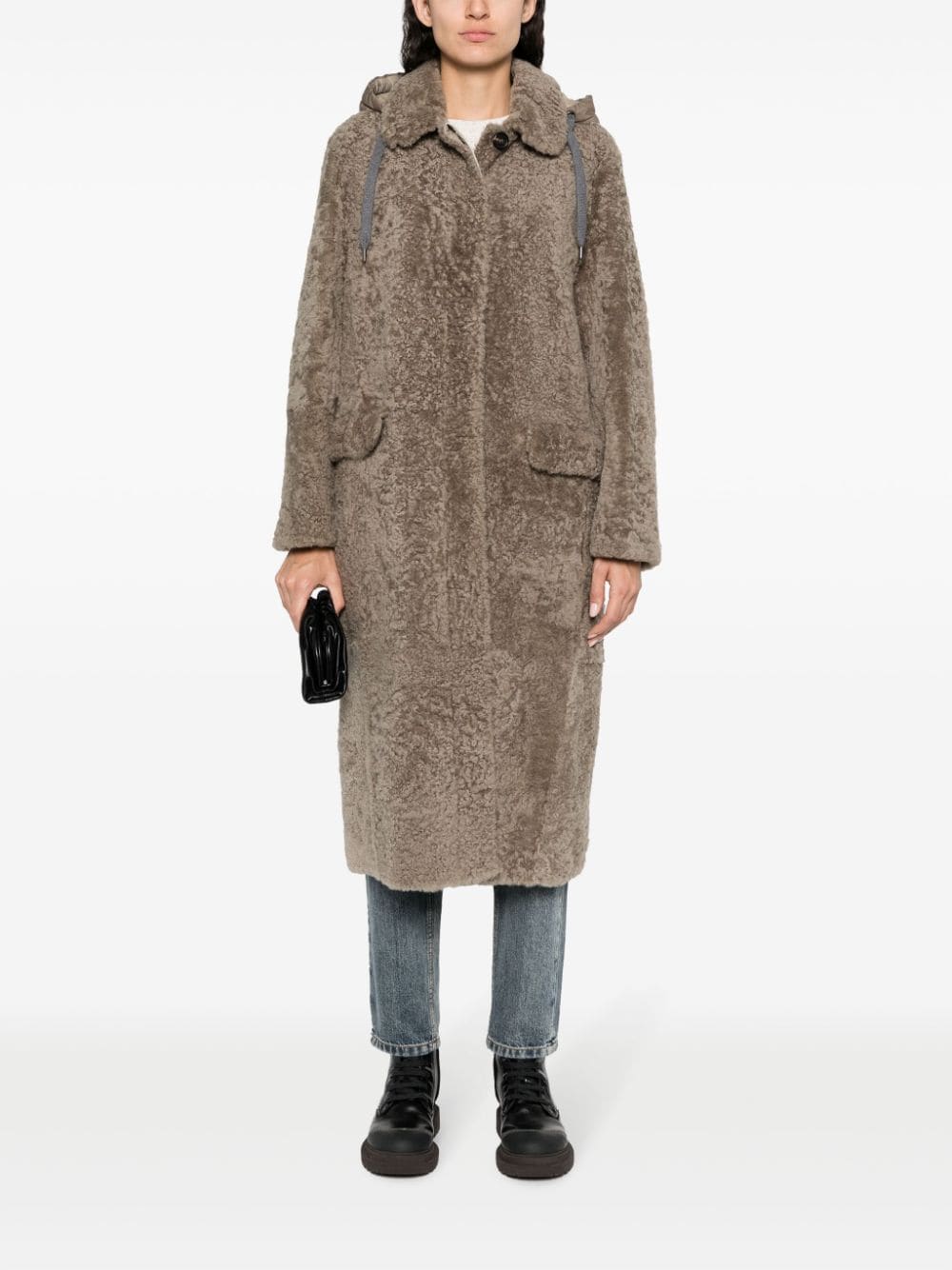Brunello Cucinelli detachable-hood shearling coat - Beige