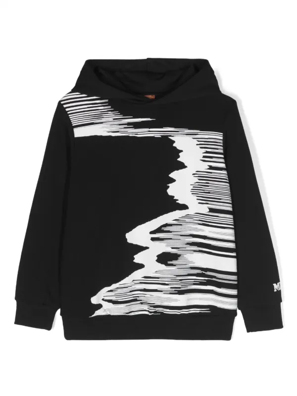Missoni Kids Boys Branded zigzag-edge Cotton Hoodie Black