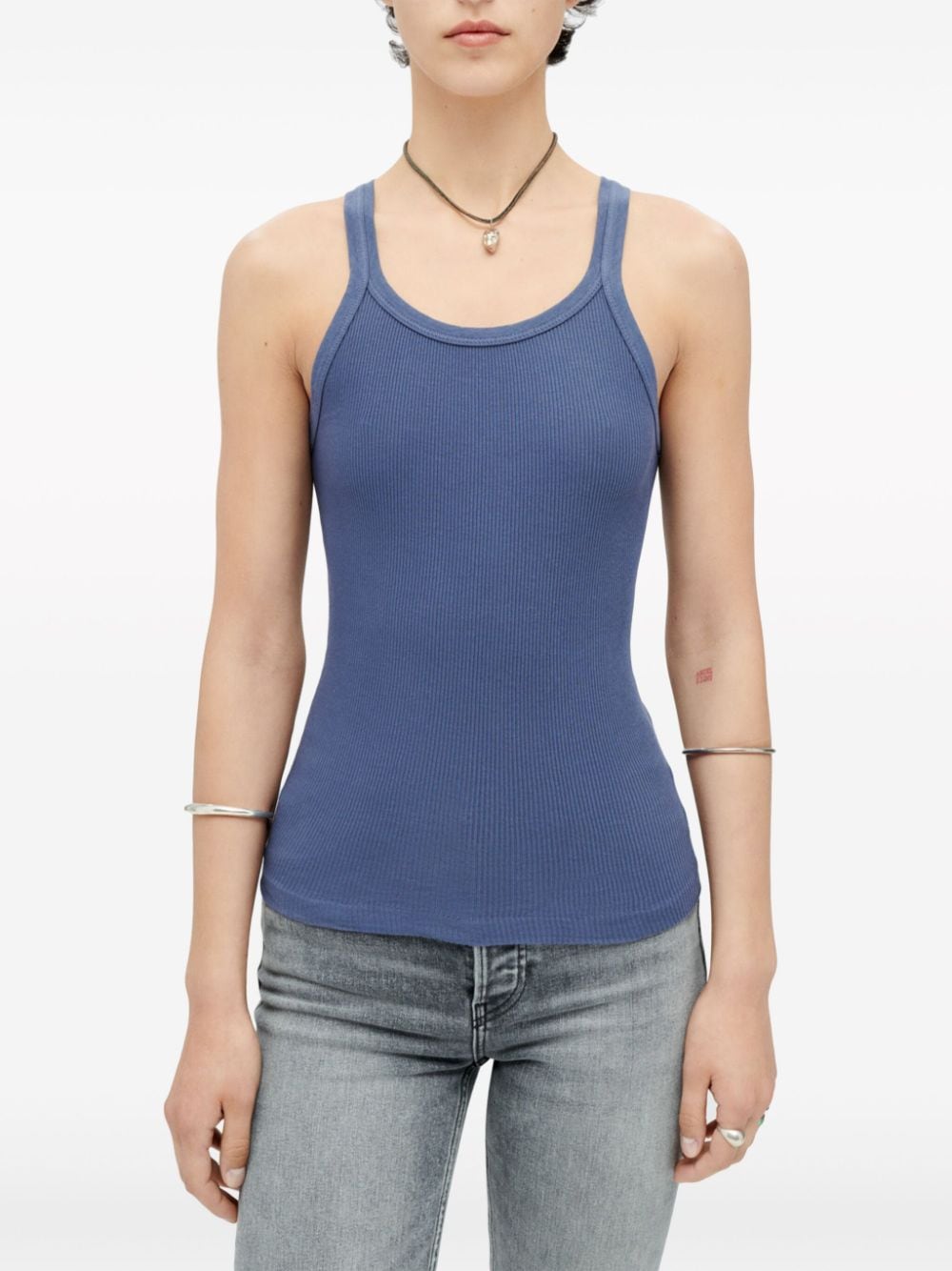 RE/DONE ribbed cotton scoop neck tank top - Blauw