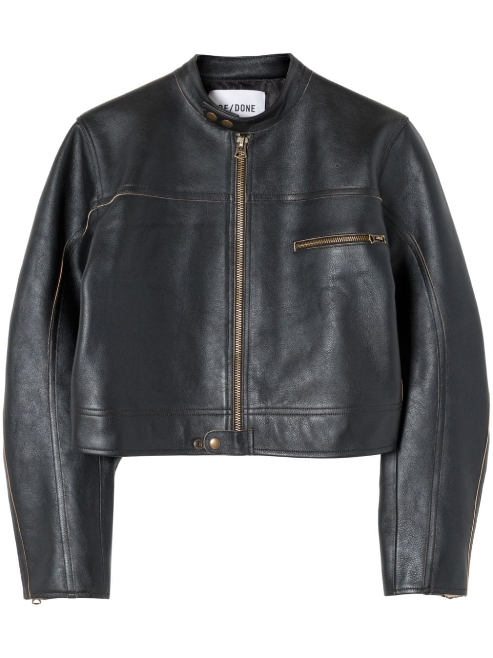 Shop Re/done Racer Zip-up Leather Jacket In Black