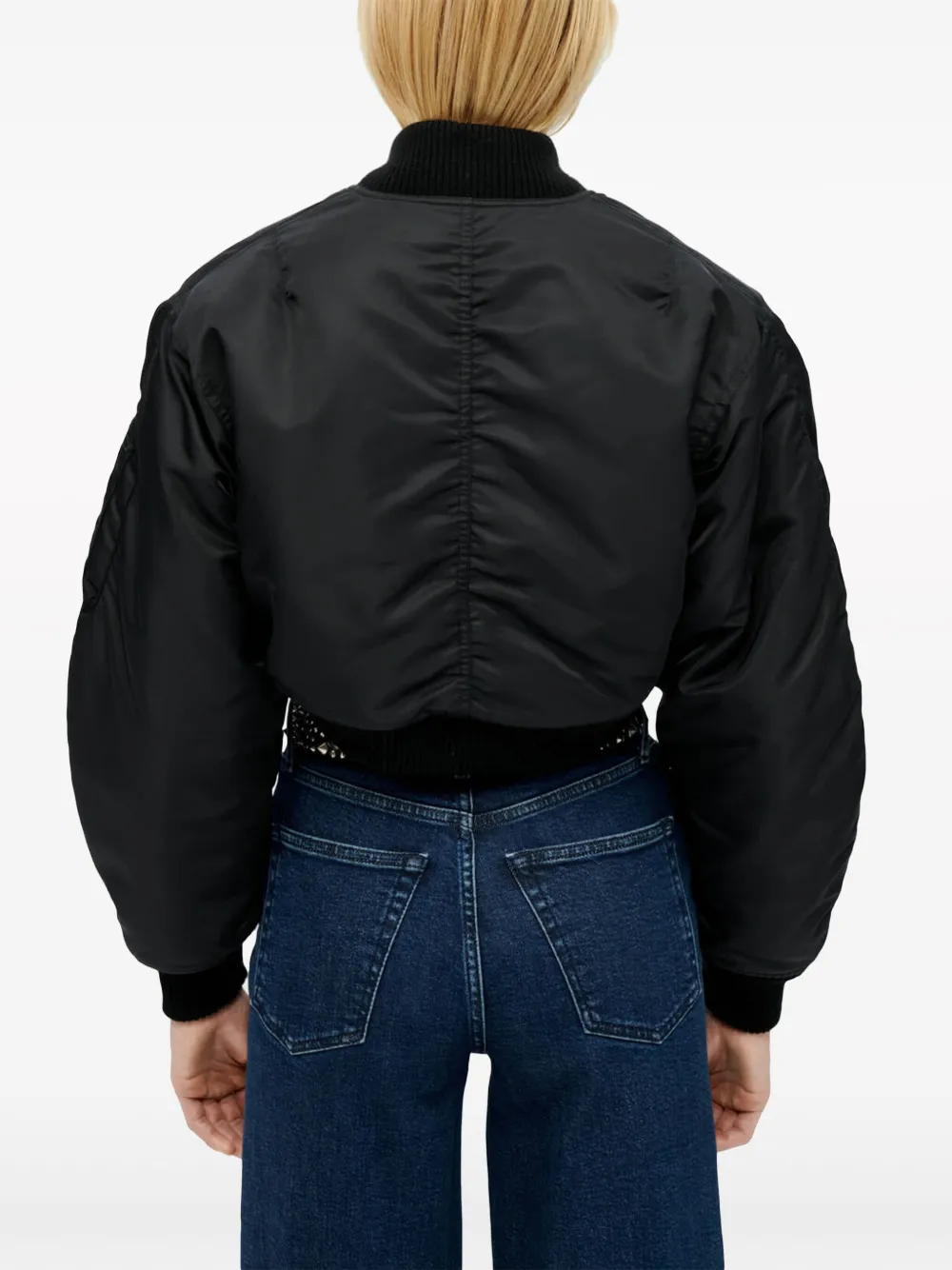 Re/done Cropped Shell Bomber Jacket In Black